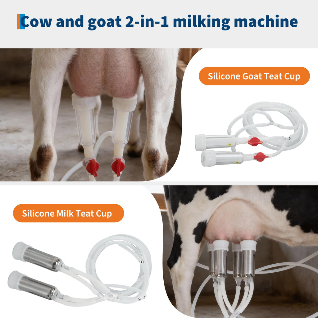 Garvee Electric Milking Machine for Cows & Goats – 12L Stainless Steel Bucket, Automatic Pulsation, 4 Teat Cups, Portable Rechargeable Milker, Adjustable Suction, Built-in 12V 8000mAh Battery