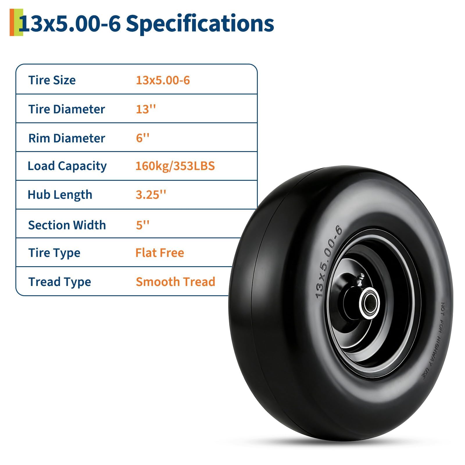 Garvee 13X5.00-6 Flat Free Golf Cart Tire and Wheel Set - Polyurethane, Heavy Duty 353 lbs Capacity, Steel Rim, Multiple Bushings, Lawn Mowers & Utility Carts