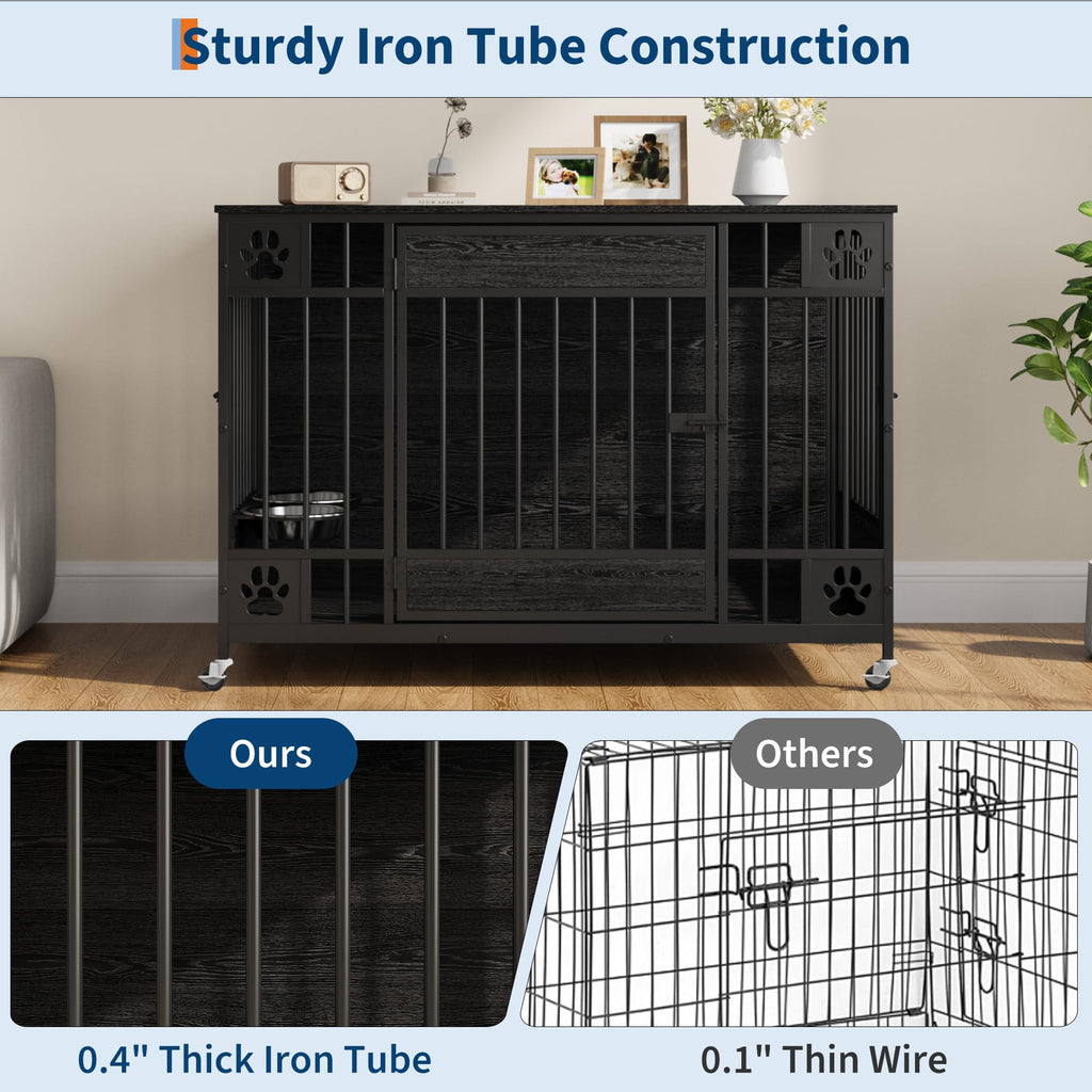 Garvee Modern Triple Door Dog Crate Furniture – 41" Decorative Wooden Kennel for Medium & Small Dogs – Stylish Indoor Pet Cage – Black Relief