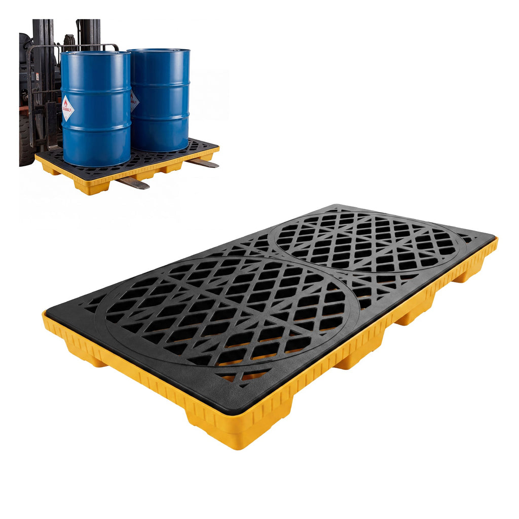 Garvee Heavy-Duty Secondary Spill Pallet for 2 Drums – 2000 lbs Capacity – Modular Forkliftable Plastic Containment Tray – Industrial Oil & Chemical Safety – Size: 48 x 24 x 4 Inches