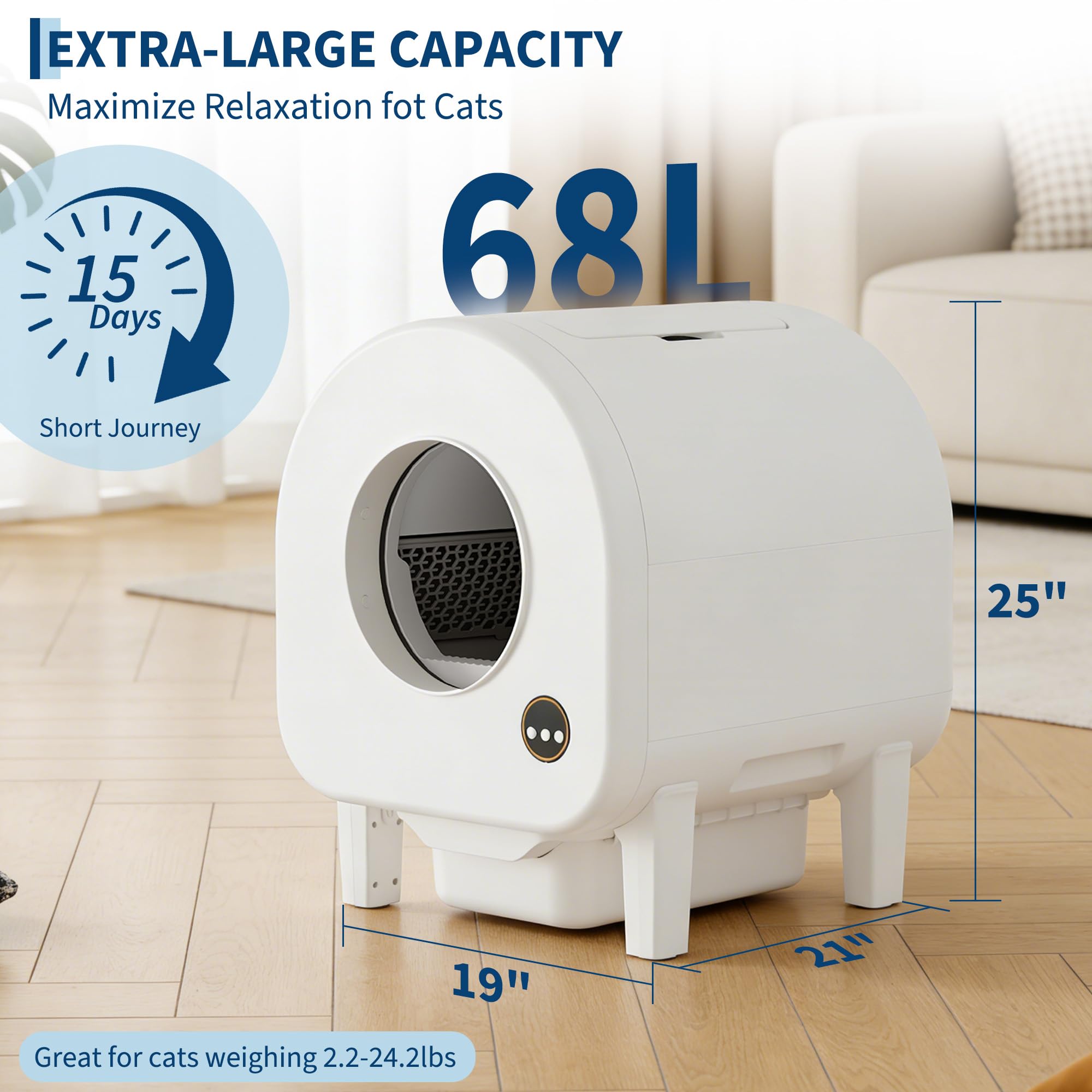 Garvee Self-Cleaning Cat Litter Box, Automatic Smart Pet Litter Box, Large Capacity for Multiple Cats, WiFi-Enabled App Control with Safety Sensors w/Garage Bags