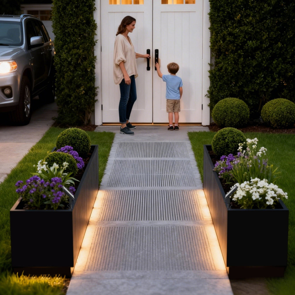 Garvee LED Metal Raised Garden Bed Planter Box – Snap-On Assembly, Exterior Light Strips, Waterproof Controller, Drainage Holes, Decorative Outdoor Flower & Vegetable Container – Black, 120x40x40cm
