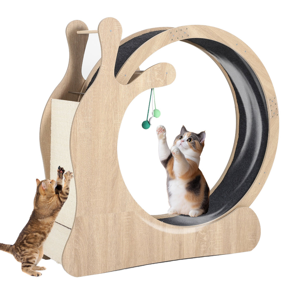 Garvee Cat Wheel Exerciser for Indoor Cats, 45'' Large 3-in-1 Cat Treadmill with Scratching Board and Play Balls, Quiet Cats Running Wheel for Kitty Fitness Wood color
