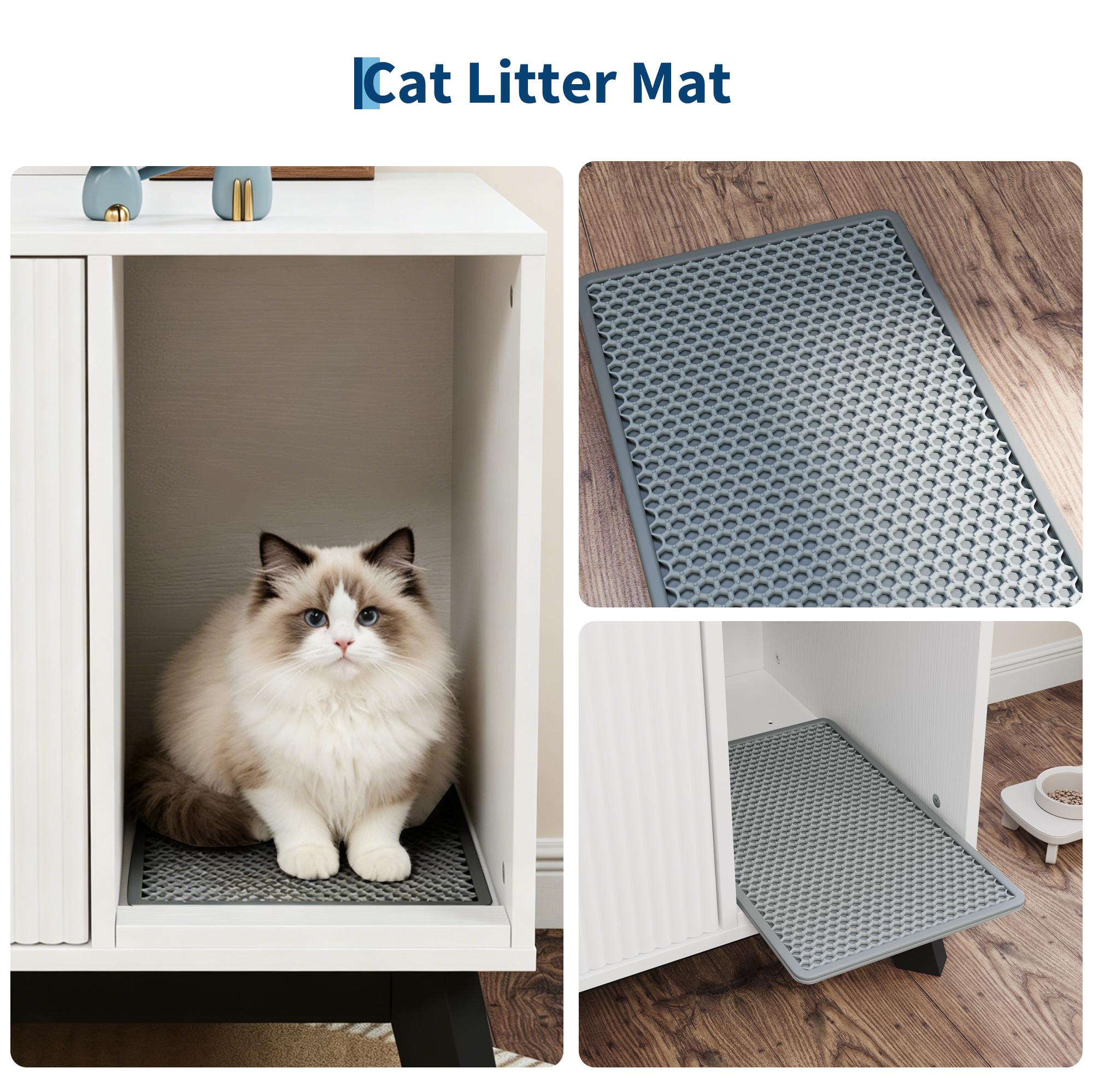 Garvee Cat Litter Box Enclosure Hidden Litter Box Furniture with Scratch Pad Cat House Wooden Cat Washroom Cabinet 2-in-1 for Living Room, Hallway, White