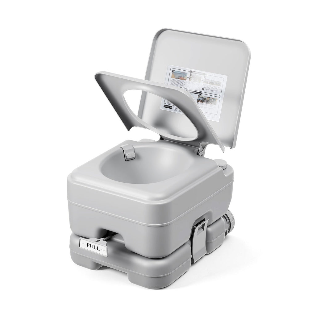 Garvee Portable Pressurized RV Toilet – T Outlet Water, 3.2 Gal Detachable Waste & Flush Tanks, Push-Button Flush Commode for Home, Camping, Boating, Outdoor, Bathroom Storage, Includes Level Gauge, 10L Three-Outlet Pneumatic Model