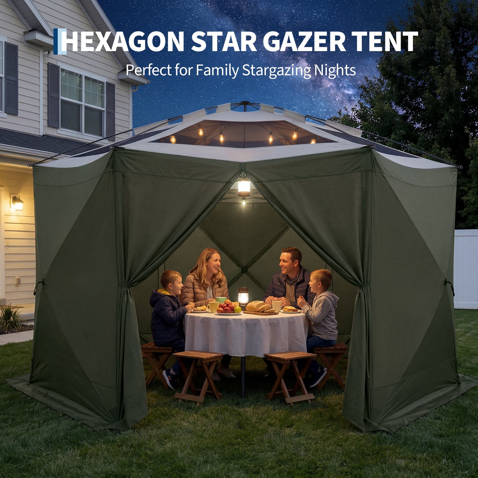 Garvee Screen Gazebo Tent, 13 x 13 FT 6-Sided Canopy for 8-10 People with 7.5 FT Height, Removable Wind Cloth and Carry Bag for Backyard Camping, Green and Gray