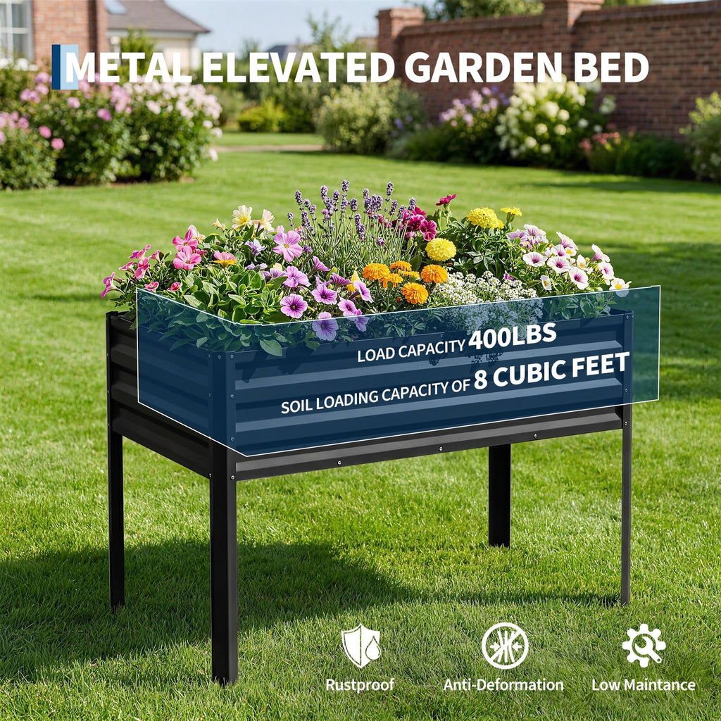 Garvee Elevated Raised Garden Bed, 48 x 24 x 56-Inch Galvanized Metal Planter with Greenhouse Cover, Bird Net and 4 Plant Signs for Patio Gardening, Black