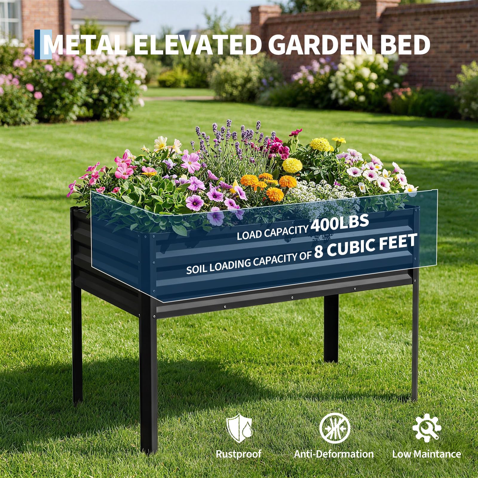 Garvee Elevated Raised Garden Bed, 48 x 24 x 56-Inch Galvanized Metal Planter with Greenhouse Cover, Bird Net and 4 Plant Signs for Patio Gardening, Black
