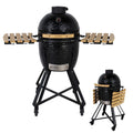 Garvee 18" Ceramic Kamado Grill, 250 Sq.In. Charcoal BBQ Grill and Smoker with AMP Firebox, Cast-Iron Top Vent and Slide-Out Ash Drawer - Black