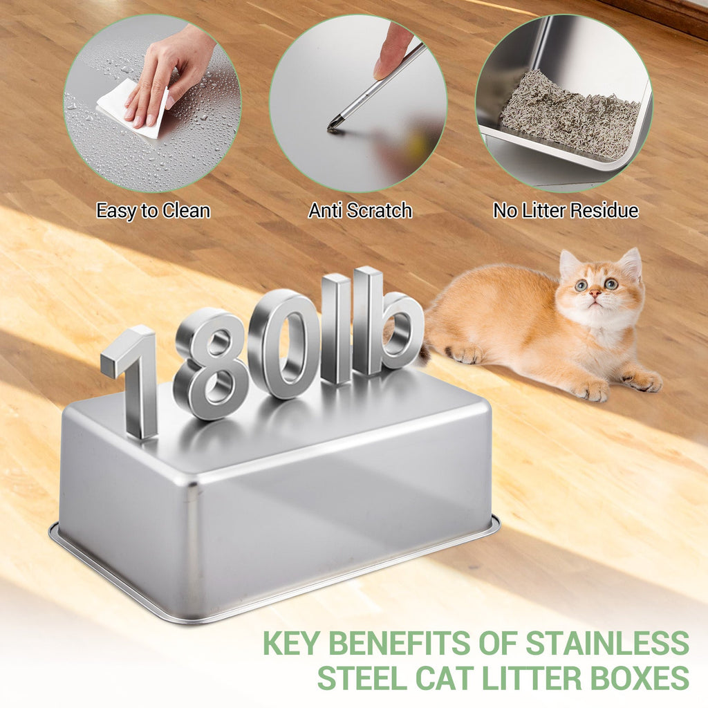 Garvee Stainless Steel Cat Litter Box - Enclosed Design, 15cm Depth, Dark Gray, Durable Cat Litter Container, Cat Toilet Box