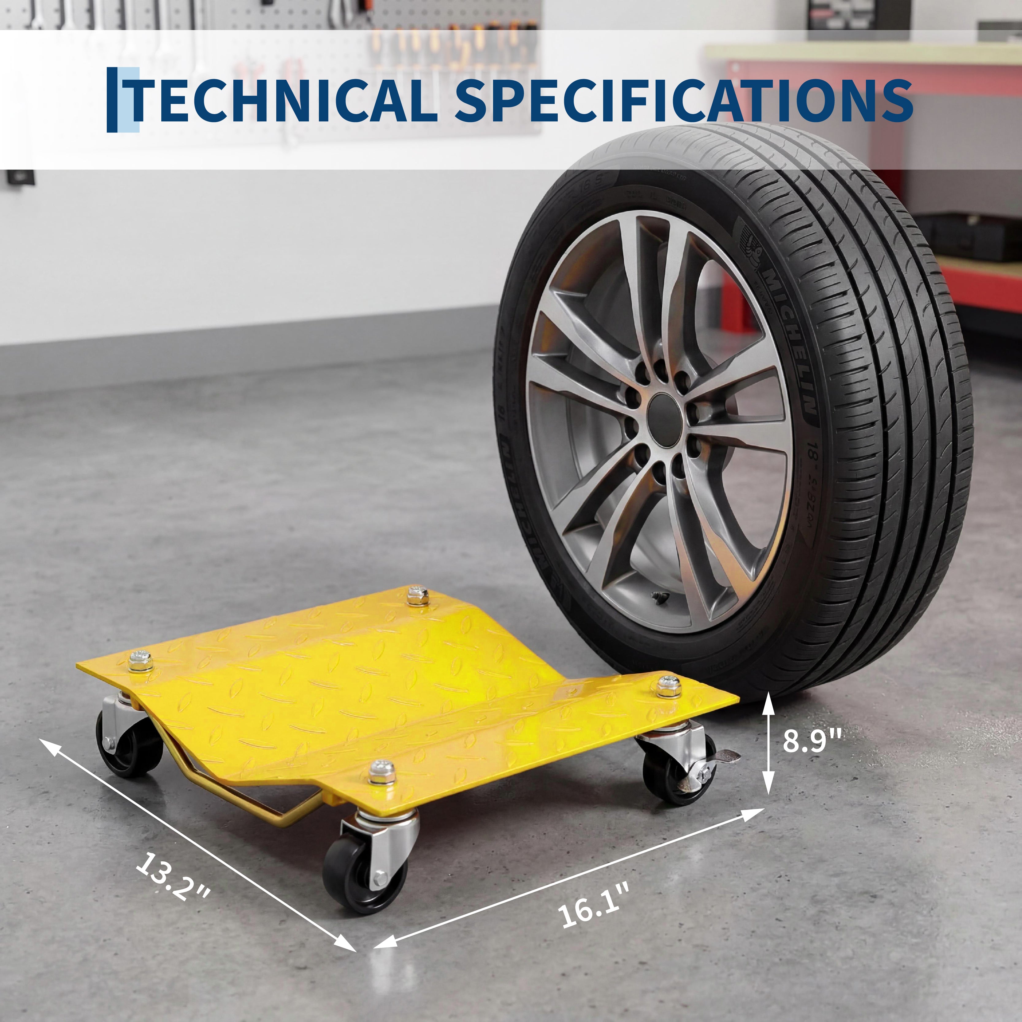 Garvee Heavy Duty Car Wheel Dolly Set – 6000 lbs Capacity – Carbon Steel Construction – 360° Rotating Casters – Ideal for Moving Cars, SUVs, Pickups, ATVs, Tractors – Yellow | 4-Pack