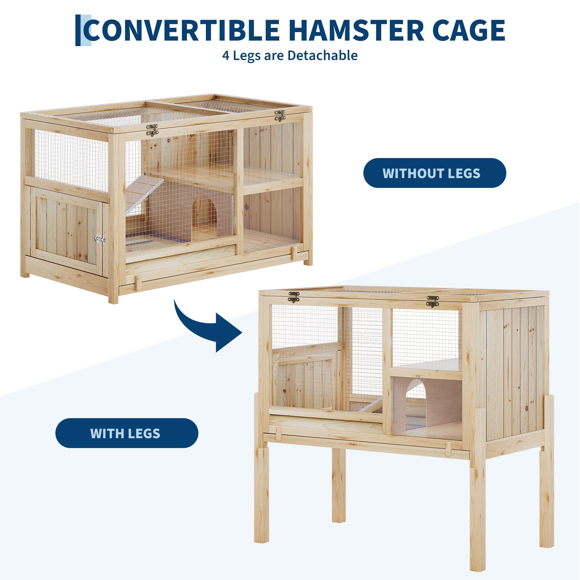 Garvee 38" Wooden Guinea Pig Cage with Stand, 2-Story Small Animal Habitat with Clear View Panels, Pull-Out Tray & Lockable Door, Rabbit Hutch, Brown