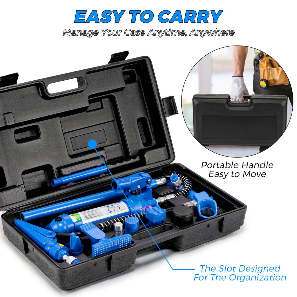 Garvee Porta Power Hydraulic Jack Kit – 4 Ton, 8,800 lbs Heavy Duty Frame Repair Set, 3.9ft (1.2m) Oil Hose, Portable Auto Body Frame Straightener for Car, Truck, Garage, Storage Case Included, FLD-4T-1.2m Hydraulic Separation Top Repair Kit Blue