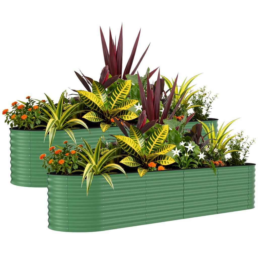 Garvee 2 Pack 8' X 4' X 2' Rust-Resistant Galvanized Raised Garden Beds – Metal Planter Boxes, Durable, Easy Assembly, for Outdoor Vegetables & Flowers – Green, Upgraded with Anti-Cutting Strips