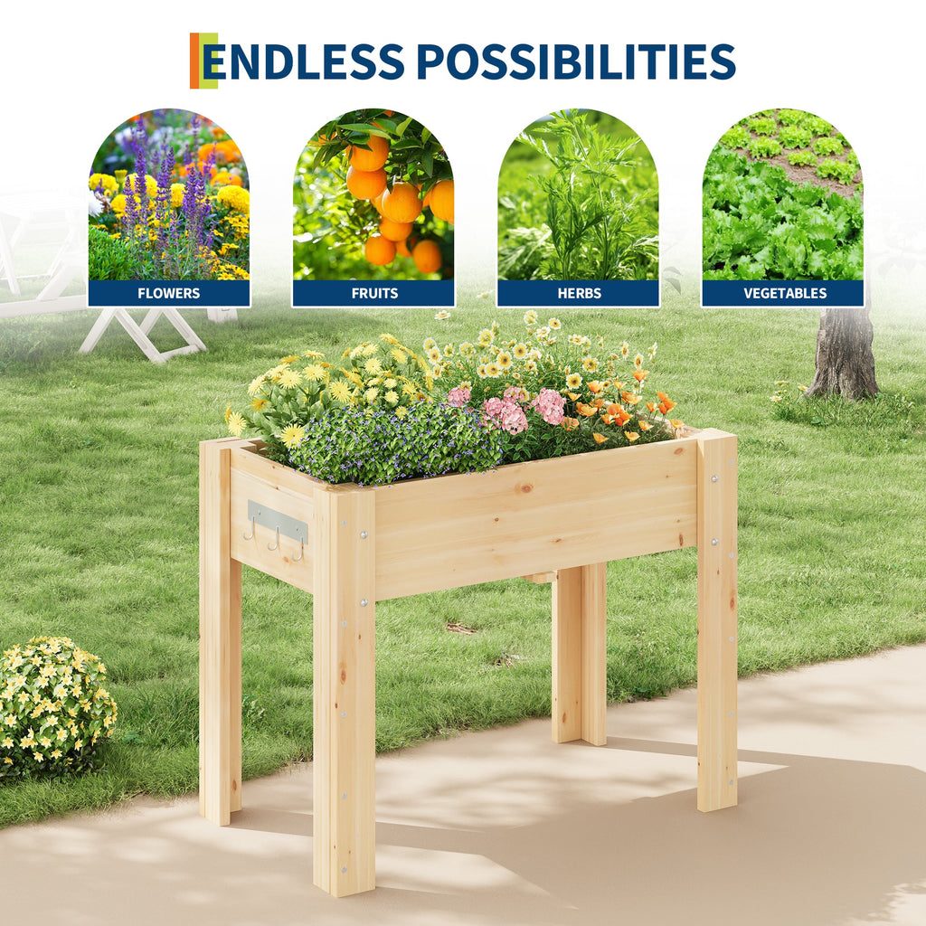 Garvee 34" x 18" x 30" Elevated Wooden Raised Garden Bed with Legs, Fir Wood Planter Box with Non-Woven Liner, Drainage Holes & Side Hooks, Ergonomic Outdoor Planter for Vegetables, Herbs, Flowers, Patio & Backyard, Varnish