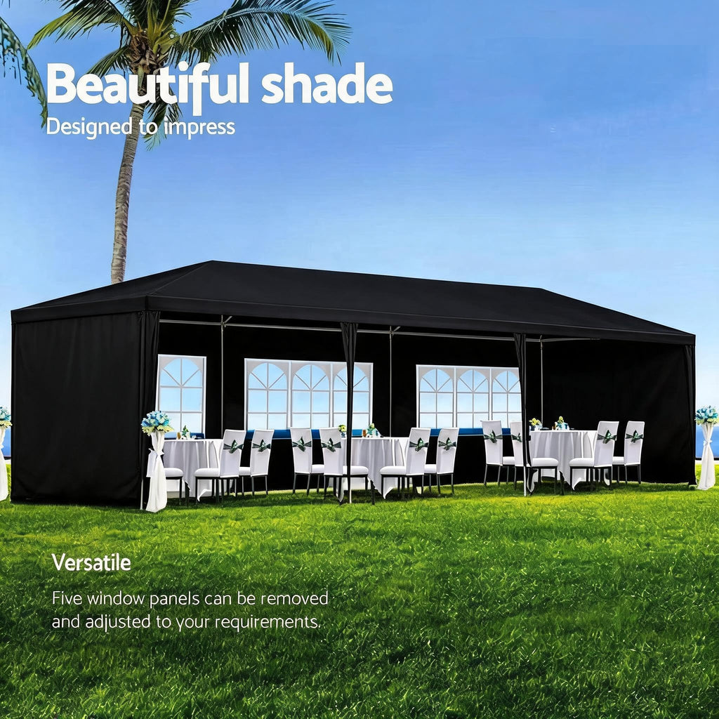 Garvee 10' × 30' Outdoor Party Tent with 5 Removable Sidewalls, Waterproof Canopy, Wedding Gazebo for Backyard, Patio, BBQ and Events, Black