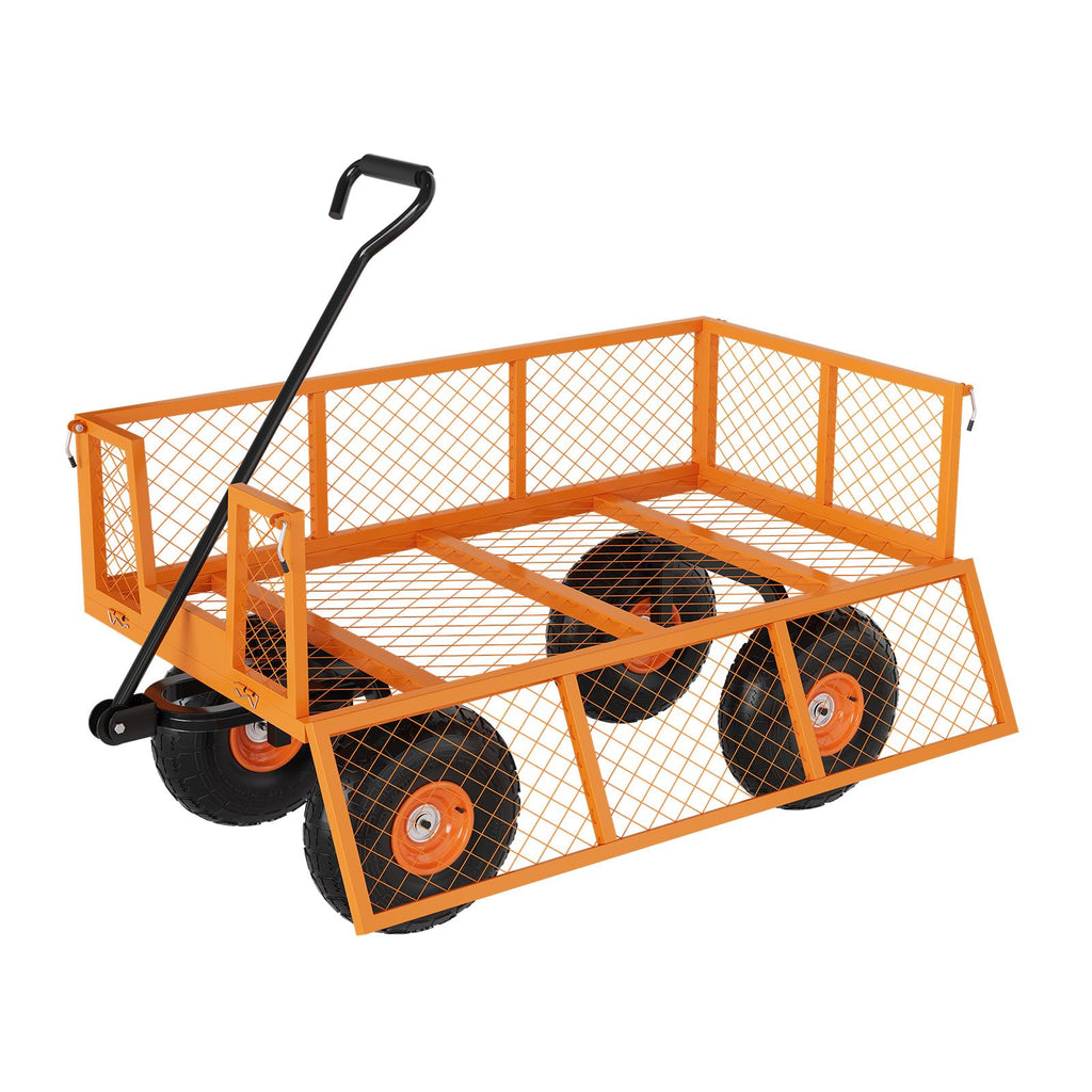 Garvee 500 lb Steel Garden Cart, 33.86 x 18.11 x 42.52 in 3-in-1 Utility Wagon with Removable Mesh Sides, 10 in Pneumatic Wheels & 180° Handle for Yard, Lawn and Farm, Orange