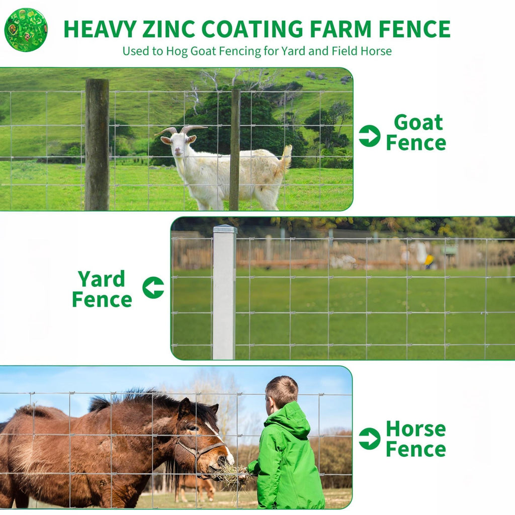 Garvee 15-Gauge Galvanized Livestock Fence, 4Ft x 328Ft Hinge Knot Woven Wire Field Fencing, High Tensile Metal Pasture Mesh for Cattle, Goats, Sheep, Hogs, Homestead Perimeter Barrier