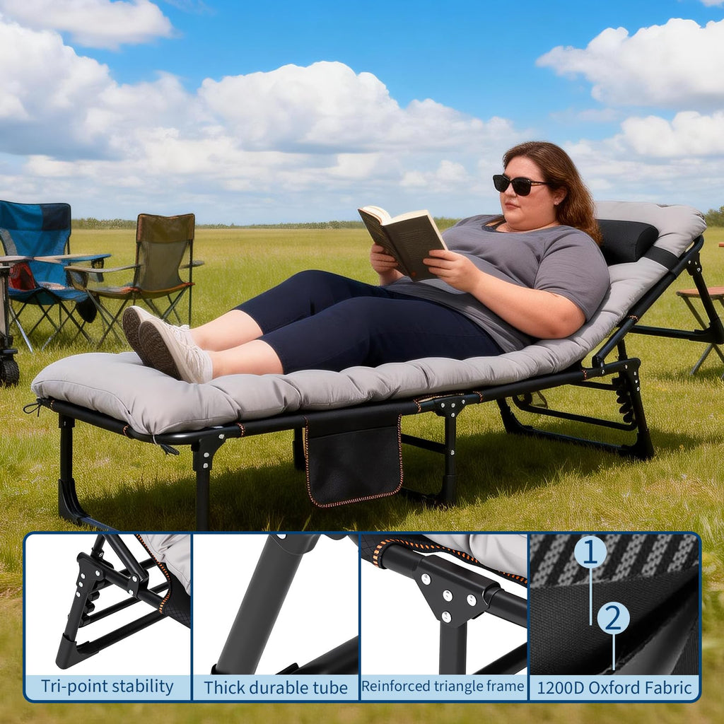 Garvee Portable Camping Cot for Adults, Heavy Duty Folding Bed with Thick Mattress Max 400LBS, Sleeping Cot for Camping, Travel, Home & Guest, Grey