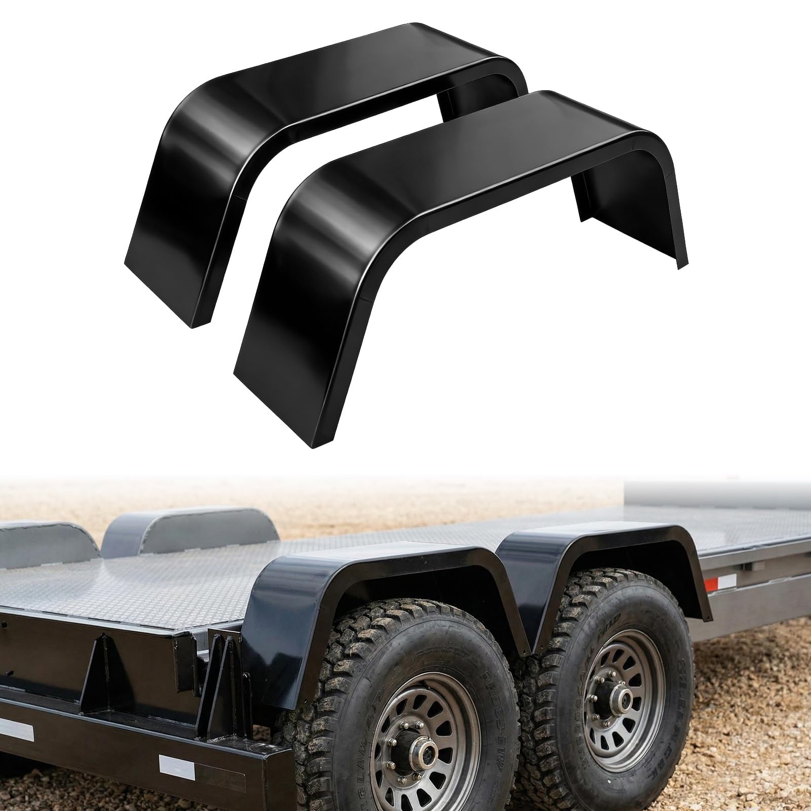 Garvee 2 Pack Single Axle Trailer Fenders for 14-16 Inch Tires, Heavy Duty 14 Gauge Steel, Rust Resistant, Weldable, Pre-Drilled, for Boat & Utility Trailers