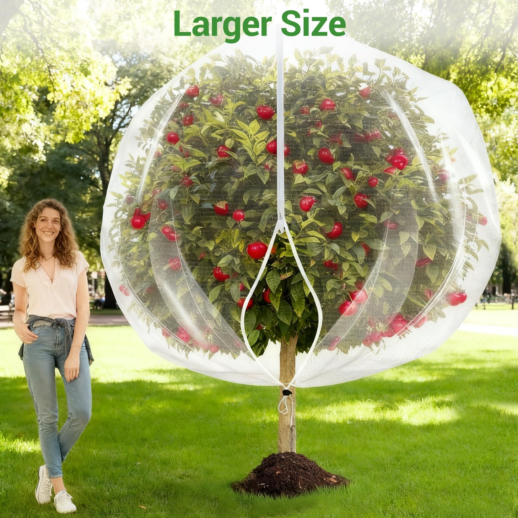 Garvee Fruit Tree Netting for Blueberry Bushes & Plants, 2-Pack 60-Mesh Covers in 8 x 8 FT and 10 x 10 FT with Zippers and Drawstrings, White