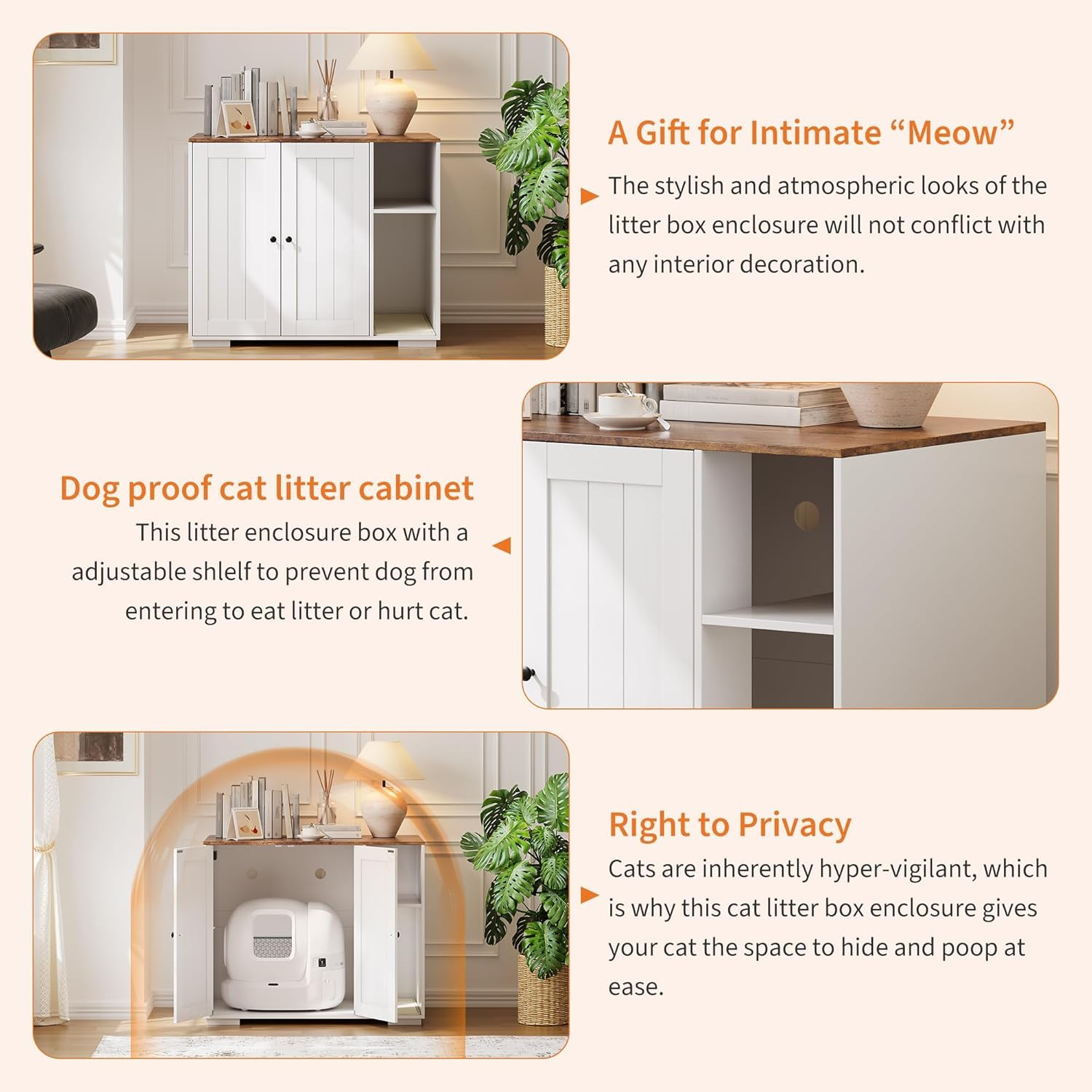 Garvee Large Dog-Proof Cat Litter Box Enclosure Cabinet with Self-Cleaning, Adjustable Shelf, Wood Material, Power Outlet, Mark Pad, Indoor Cat Furniture