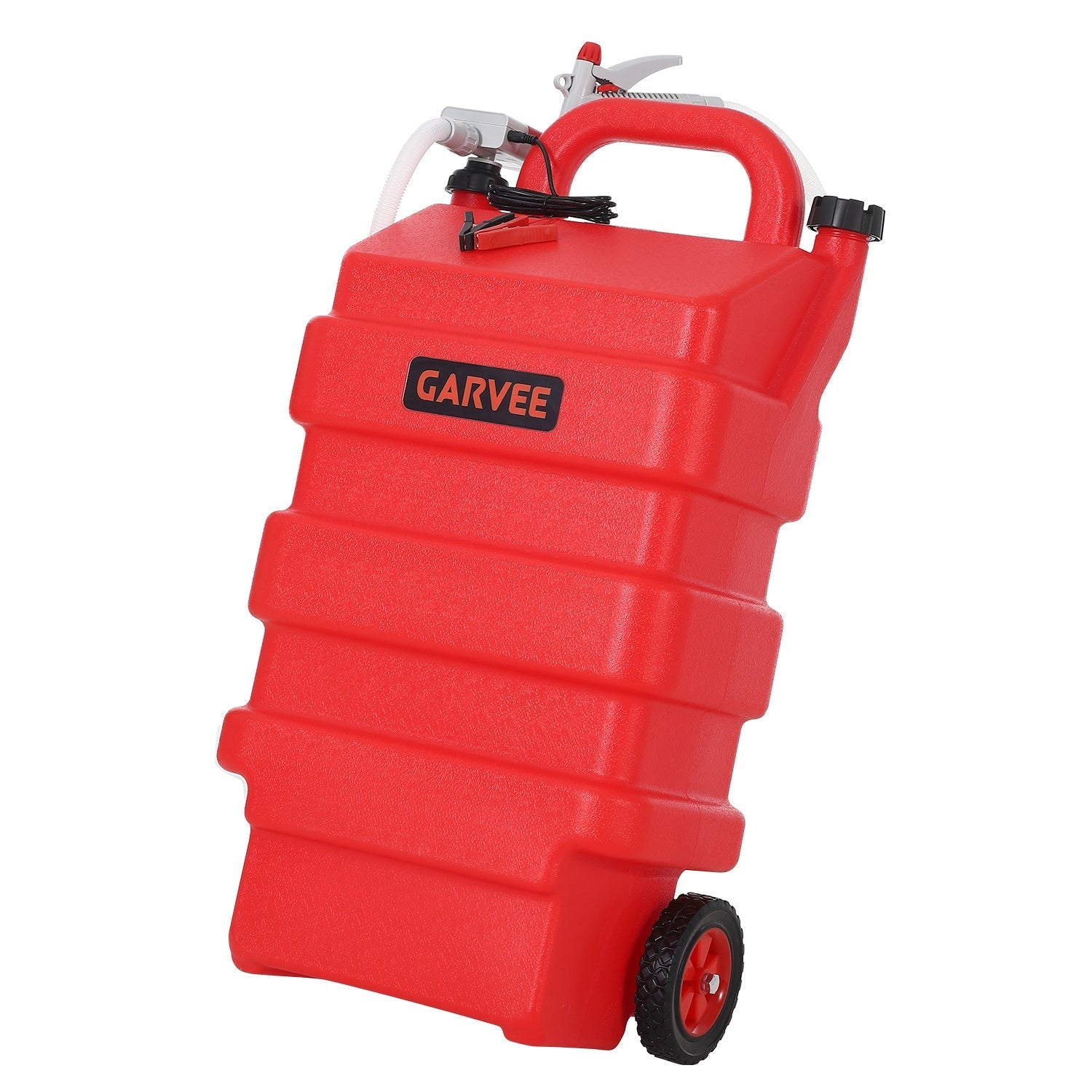 Garvee 16 Gallon Portable Fuel Caddy Tank with 12V/4AA Battery Powered 3.8 GPM Transfer Pump – HDPE Gasoline & fuel injection system Storage – Heavy Duty Wheels – For Workshop Use, Color: Red