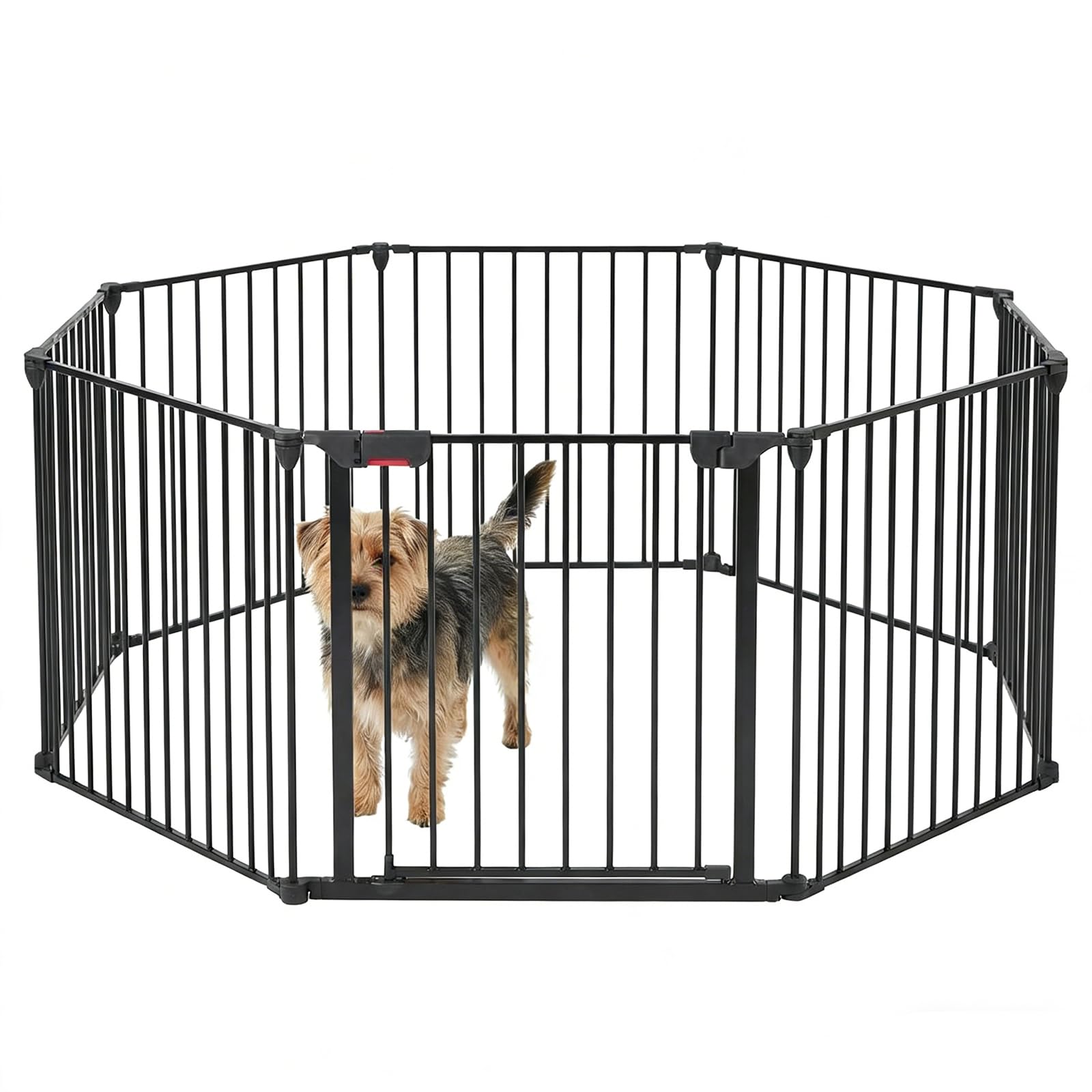 Garvee Adjustable Metal Pet Safety Gate 8-Panels, 29" High Collapsible Playpen with Lockable Door, Portable Indoor/Outdoor Barrier for Stairs, Doorways, RV, Camping, Yard, Garden, Black