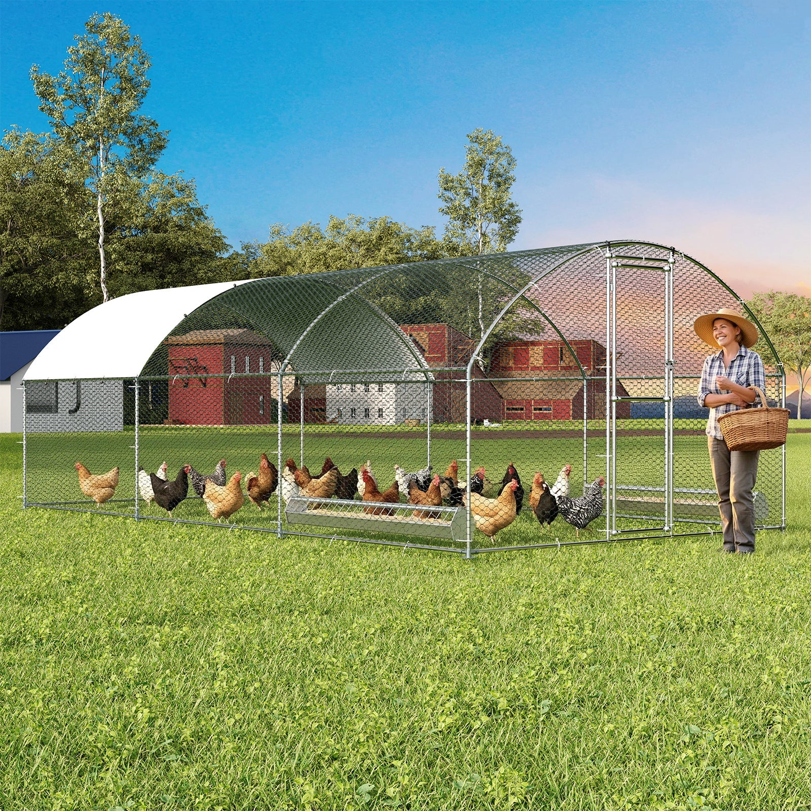Garvee Large Metal Chicken Coop, 19.3 x 9.7 x 6.4 ft Walk-In Poultry Cage Run with Anti-UV Waterproof Cover, Heavy Duty Galvanized Enclosure for 20-30 Chickens, Ducks, Rabbits, Outdoor Pen (19.26' L x 9.73' W x 6.44' H)