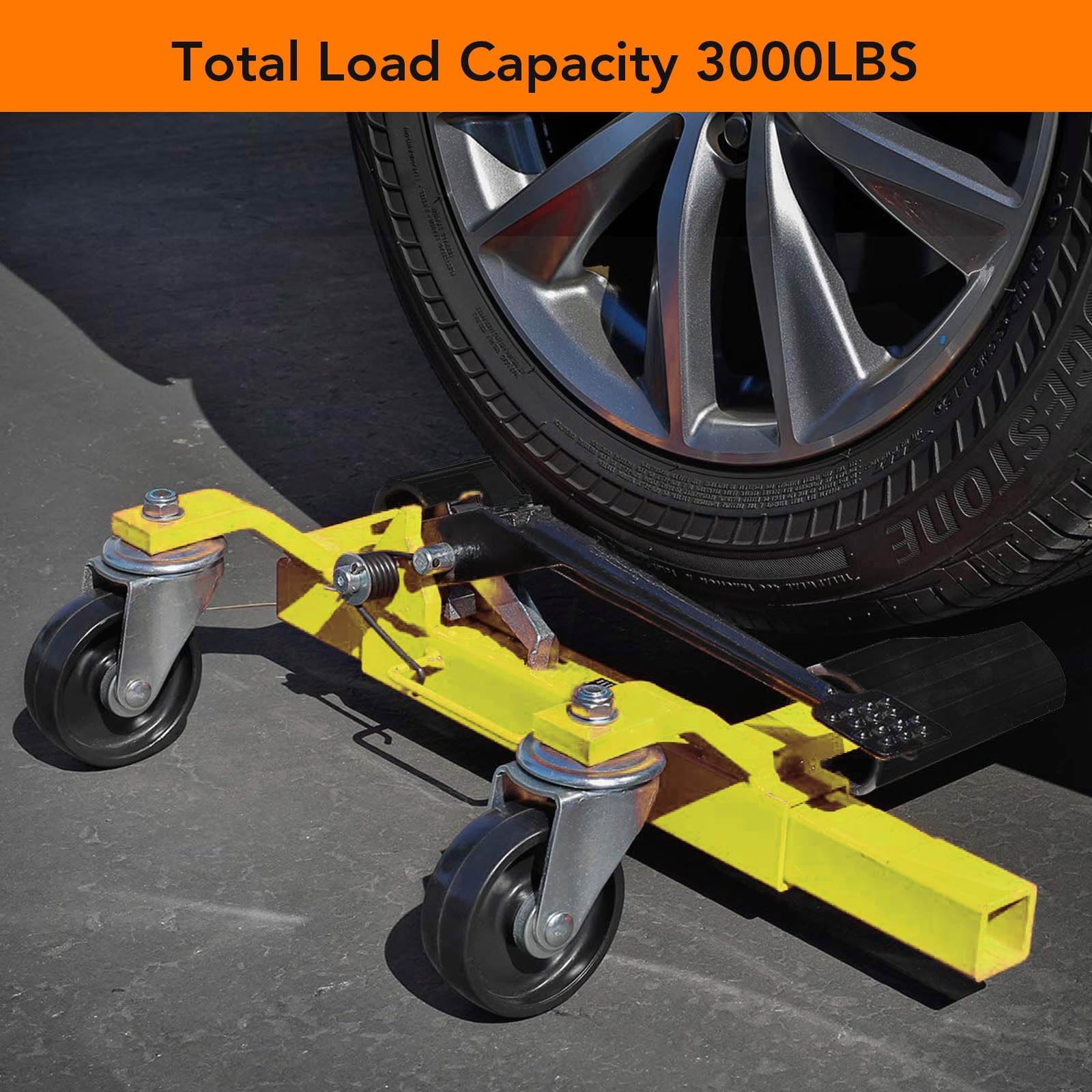 Garvee Hydraulic Car Wheel Dolly Set – 1500 lbs Capacity – Vehicle Positioning Jack – Heavy Duty for Truck, RV, Trailer – 2-Piece, Yellow, Top-Mounted Oil Cylinder