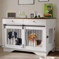 Garvee 47 in Dog Furniture Crate, Large Furniture Style Dog Crate w/ 2 Storage Draws & Removable Divider & Triple Door Design for Large/Medium/Small Dogs, White+Brown Table Top