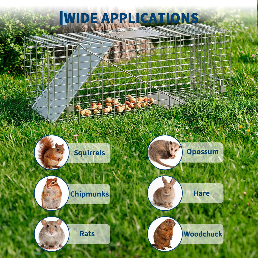 Garvee Compact Live Animal Trap Cage – Humane, Collapsible Steel, Sensitive Trigger – For Raccoons, Cats, Squirrels, Skunks, Rabbits, Foxes – Carry Handle – 24x8x8 in / 60x19x20 cm, Up to 2kg/4.4lbs