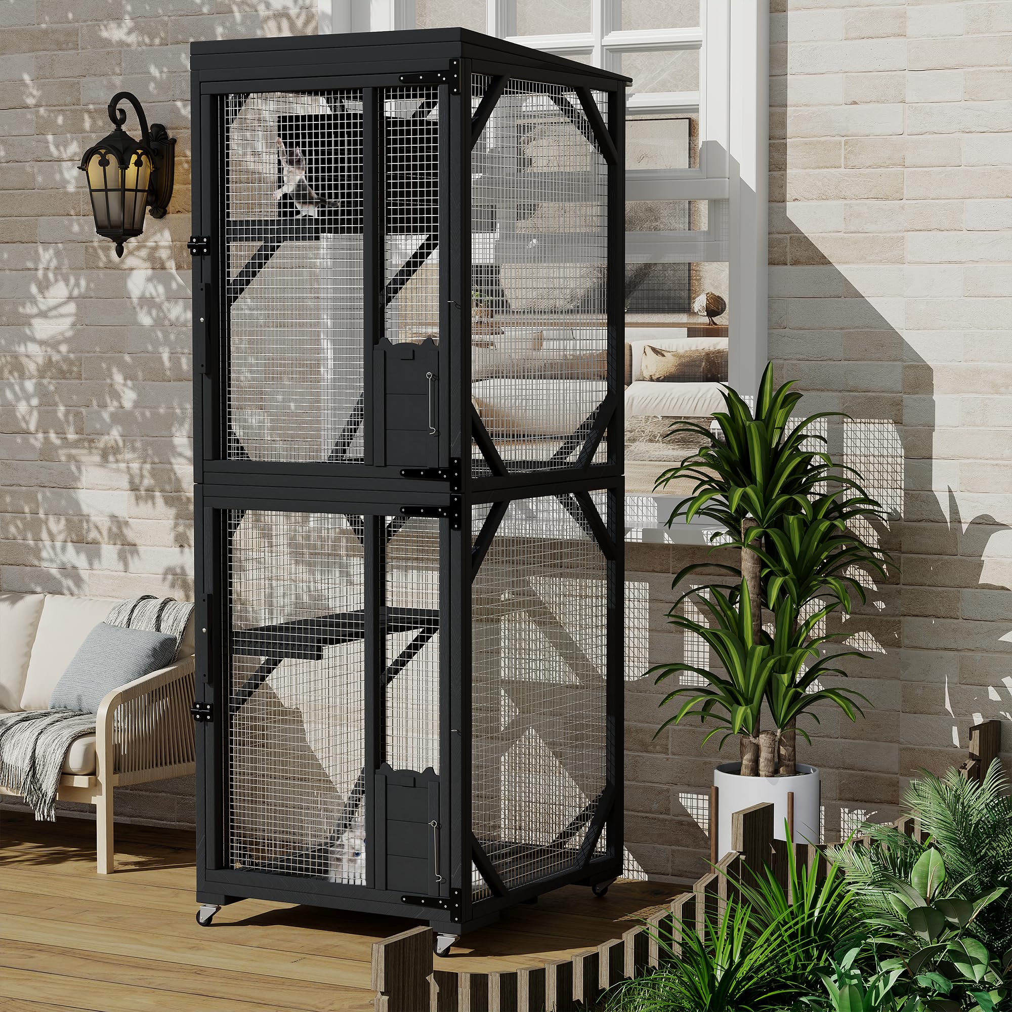 Garvee Outdoor Cats House with 4 Wheels, Walk-in Cat Cage, Catio Outdoor Enclosure Extra Large