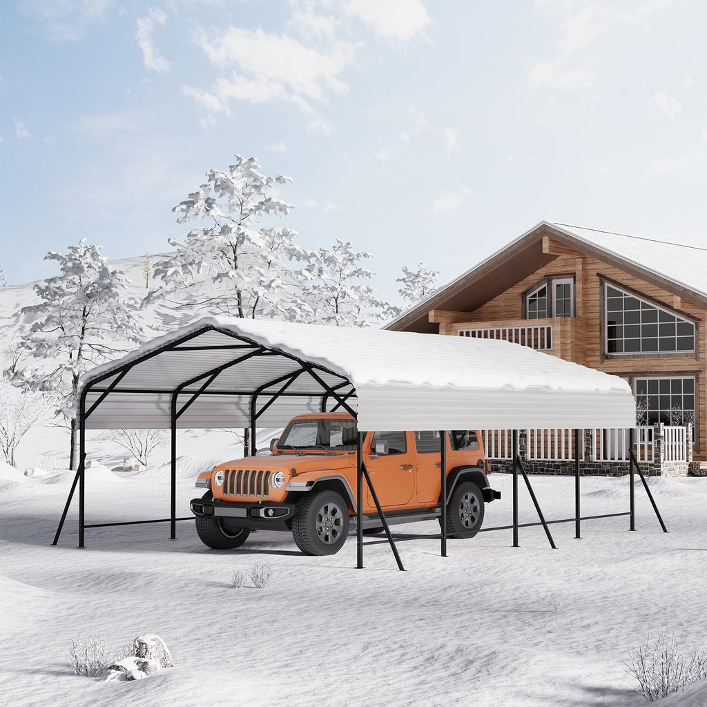 Garvee 20x20x9FT Heavy Duty Metal Carport with Galvanized Steel Roof, Oversized Outdoor Garage Shelter with Steel Frame, Waterproof & UV-Resistant Carport for Cars, Boats, Trucks & Tractors, White
