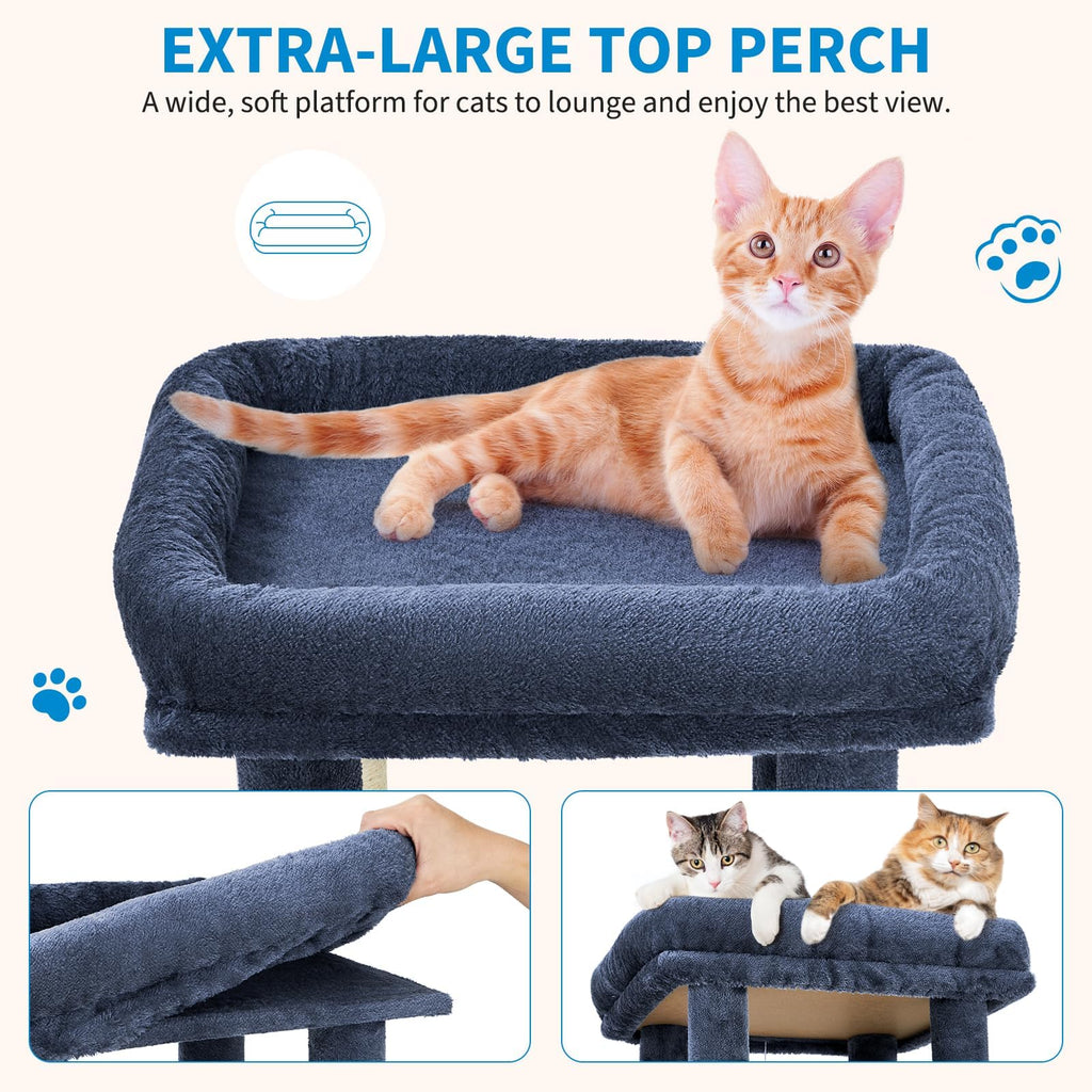 Garvee 61" Multi-Level Cat Tree for Indoor Cats, Heavy-Duty Tower for Large Adult & Maine Coon Cats with Oversized Perch, Dual Condos, Natural Sisal Scratching Posts & Play Toys – Blue