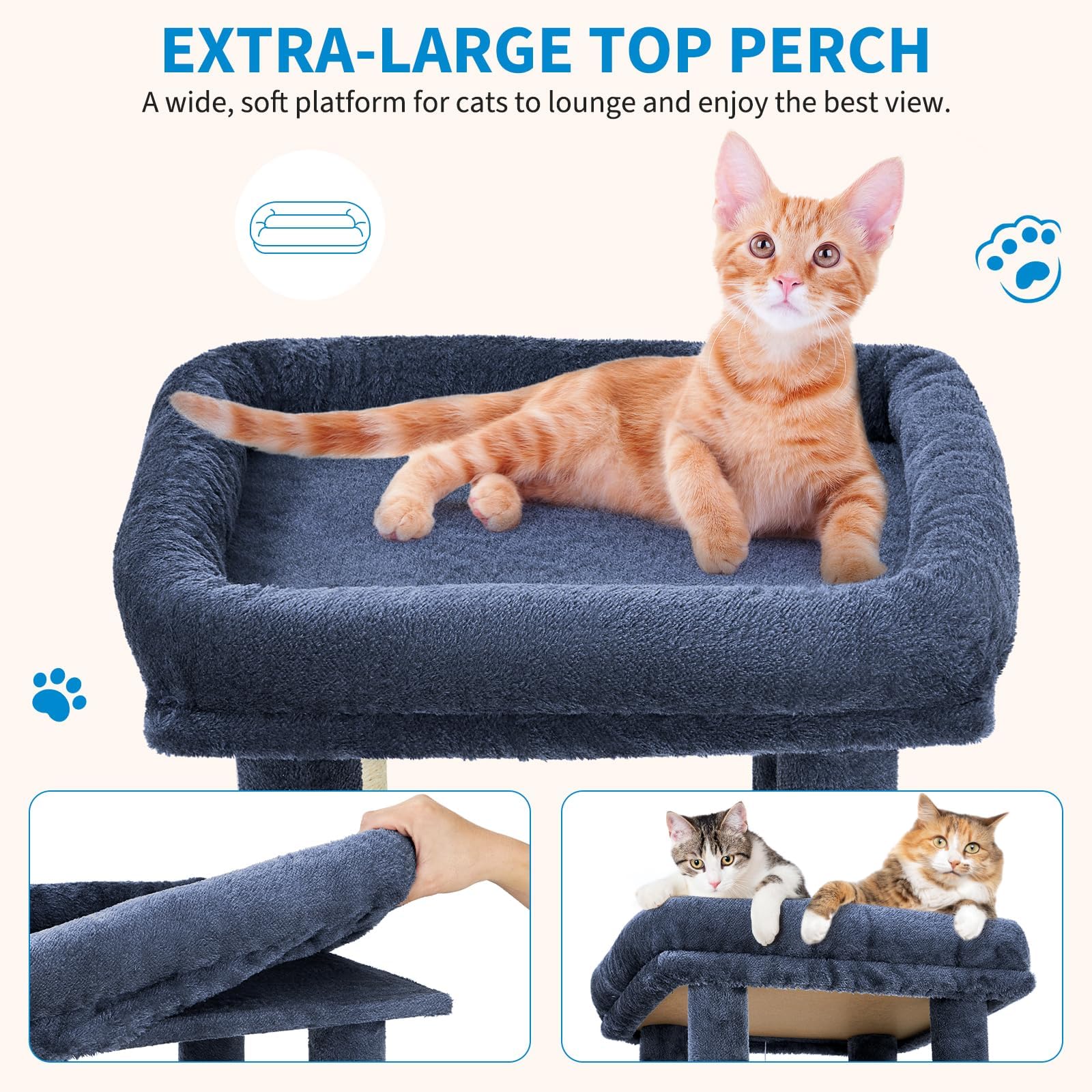 Garvee 61" Multi-Level Cat Tree for Indoor Cats, Heavy-Duty Tower for Large Adult & Maine Coon Cats with Oversized Perch, Dual Condos, Natural Sisal Scratching Posts & Play Toys – Blue