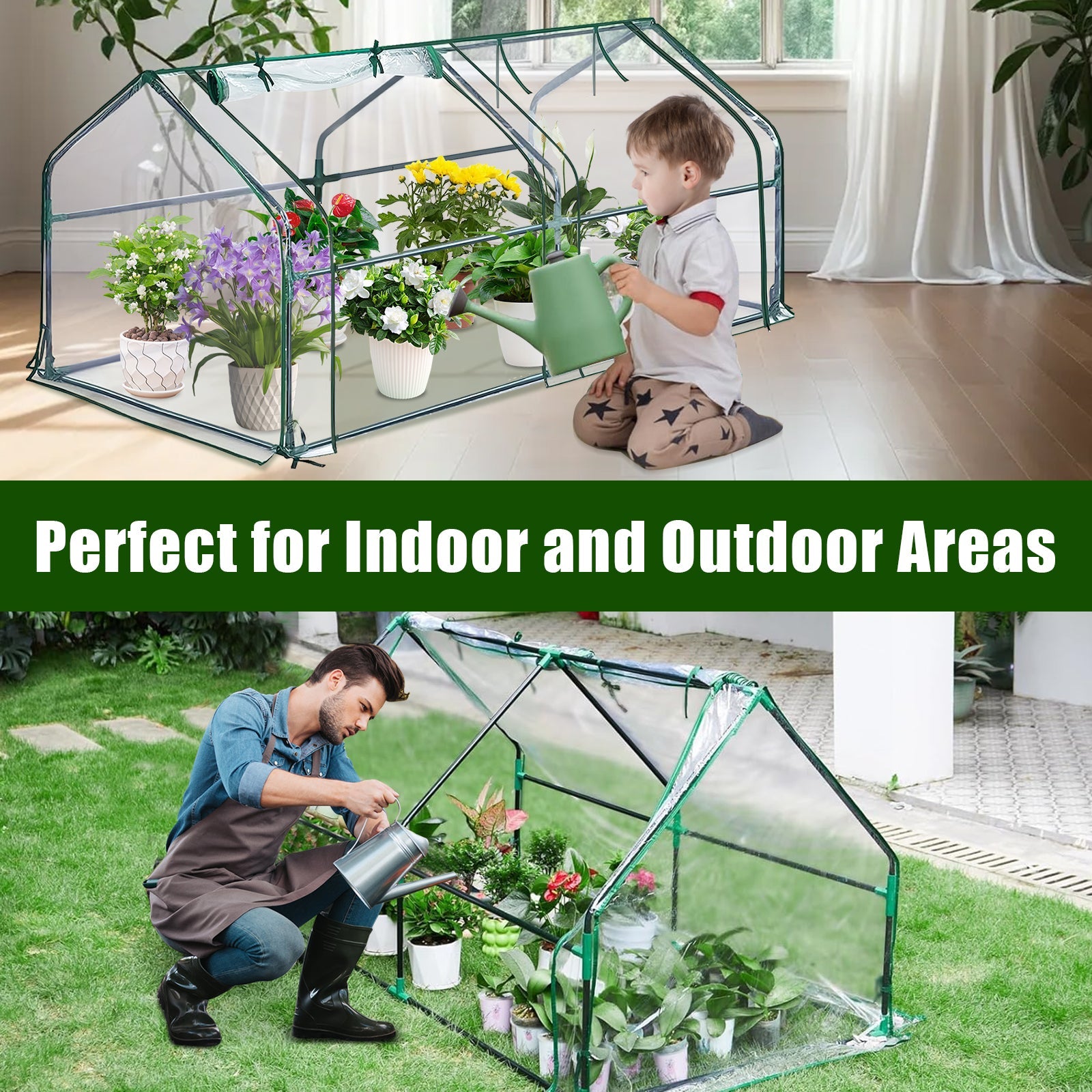 Garvee Portable Mini Greenhouse 71" × 36" × 36", 0.09 mm Clear PVC Cover, 16 mm Steel Frame and Roll-Up Zipper Door for Patios and Gardens