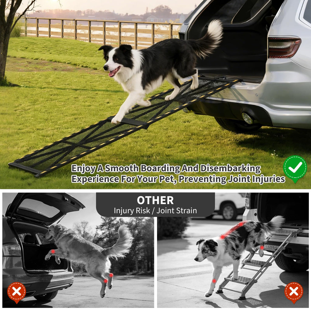 Garvee Upgraded Heavy Duty Steel Dog Ramp for Cars, 75"x17" Folding Pet Ramp for Large Dogs with Non-Slip Surface Portable Dog Car Ramp for SUV Car, RVs & Truck, Outdoor Dog Ramp Up to 300 LBS