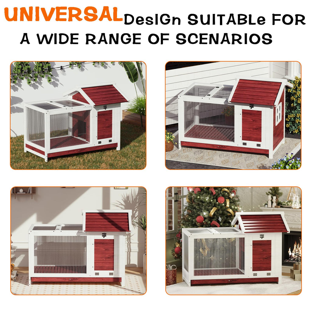Garvee Large Outdoor Rabbit Hutch, Weatherproof 2-Story Bunny Cage with Removable Wire Netting, Wooden Indoor Outdoor Pet House, Waterproof Roof & Pull-Out Tray, White