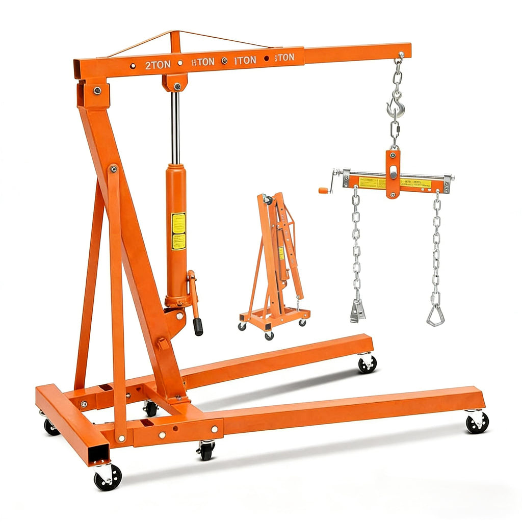 Garvee 2 Ton Hydraulic Engine Hoist with Lever Stabilizer, 4-Position Adjustable Boom, 360° Swivel Casters, High-Strength Steel, Foldable Design for Auto Repair Workshop