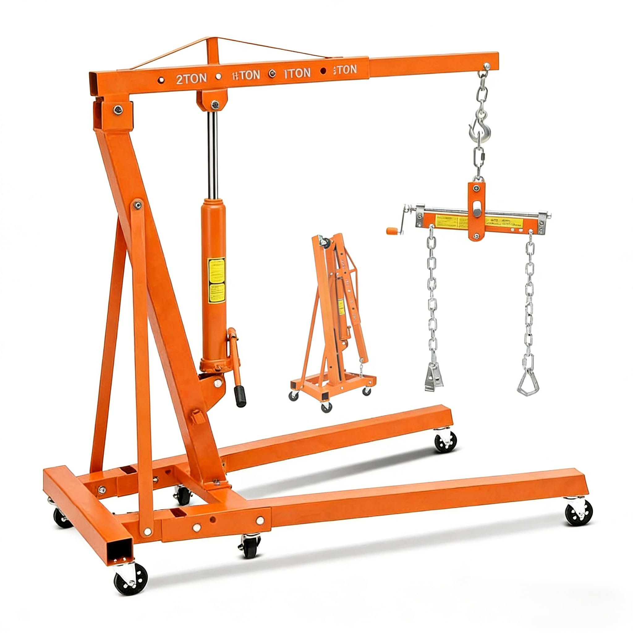 Garvee 2 Ton Hydraulic Engine Hoist with Lever Stabilizer, 4-Position Adjustable Boom, 360° Swivel Casters, High-Strength Steel, Foldable Design for Auto Repair Workshop