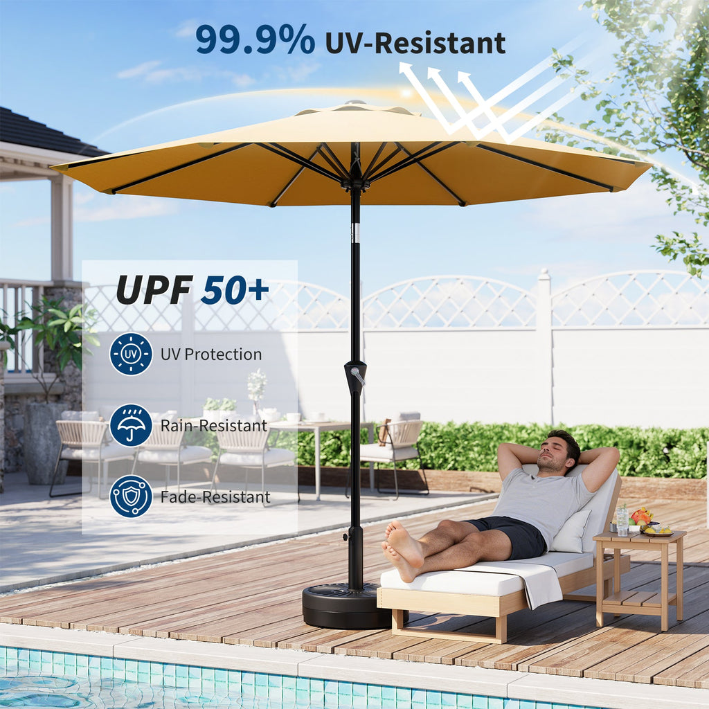 Garvee 9FT Yellow Outdoor Patio Umbrella - Market Table Parasol with Smooth Crank Lift, Push Button Tilt & 8 Sturdy Ribs, UV Protection, Waterproof Sunshade for Pool, Deck, Yard, Garden
