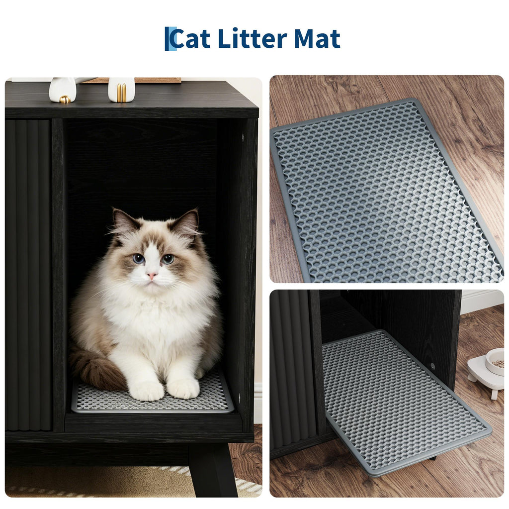 Garvee Cat Litter Box Enclosure Hidden Litter Box Furniture with Scratch Pad Cat House Wooden Cat Washroom Cabinet 2-in-1 for Living Room, Hallway, Black