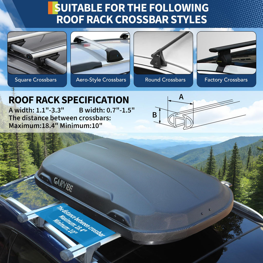 Garvee 11.5 Cu Ft Rooftop Cargo Box - Hard Shell Roof Carrier with Dual-Side Opening, 135 lbs Capacity, Lockable ABS Storage, Secure for SUV, Road Trips & Camping, Black