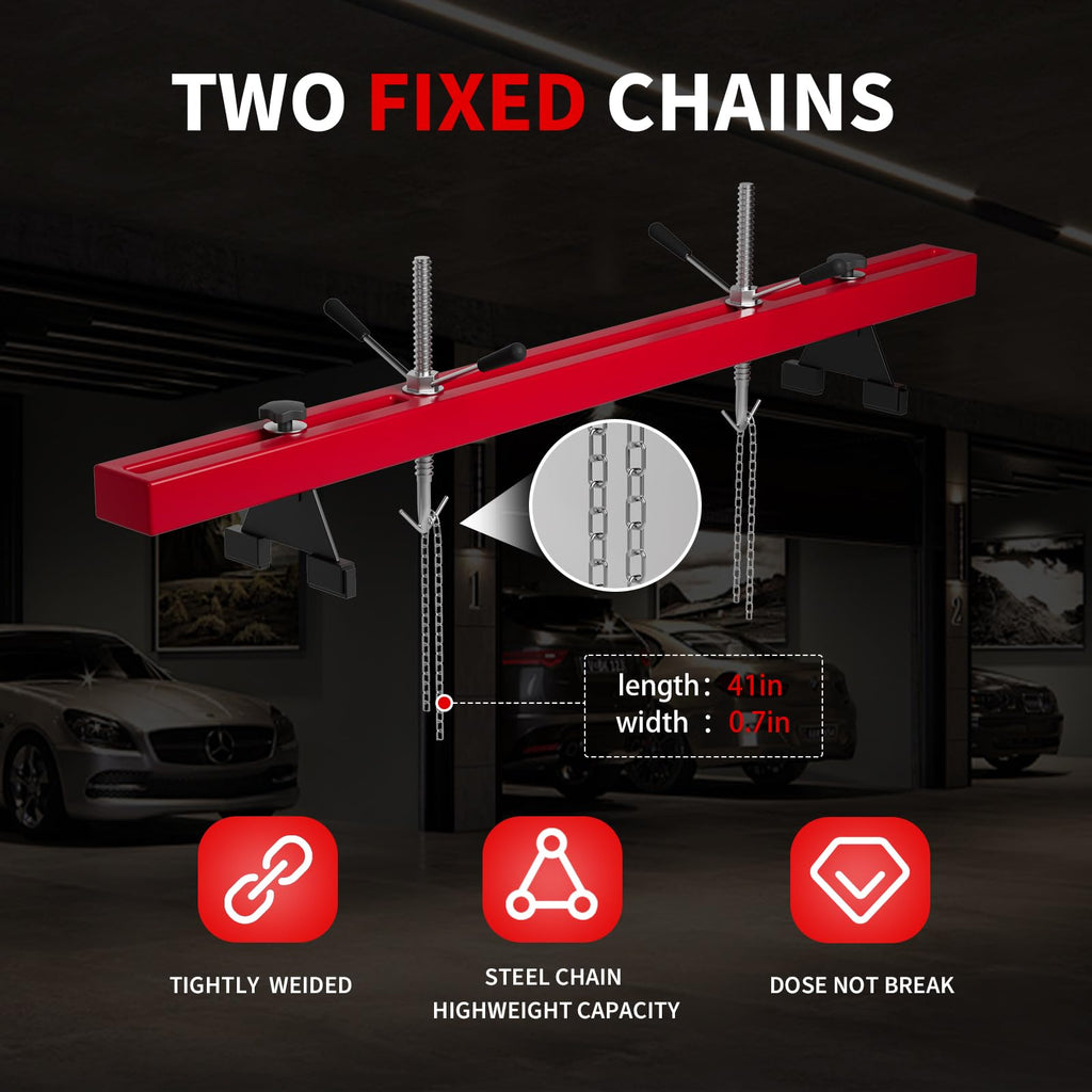 Garvee Engine Support Bar, 1100 lbs Capacity Transverse Motor Lift Hoist with Dual Hooks, 2-Point Holder for Home Garage and Auto Repair Shop, Red