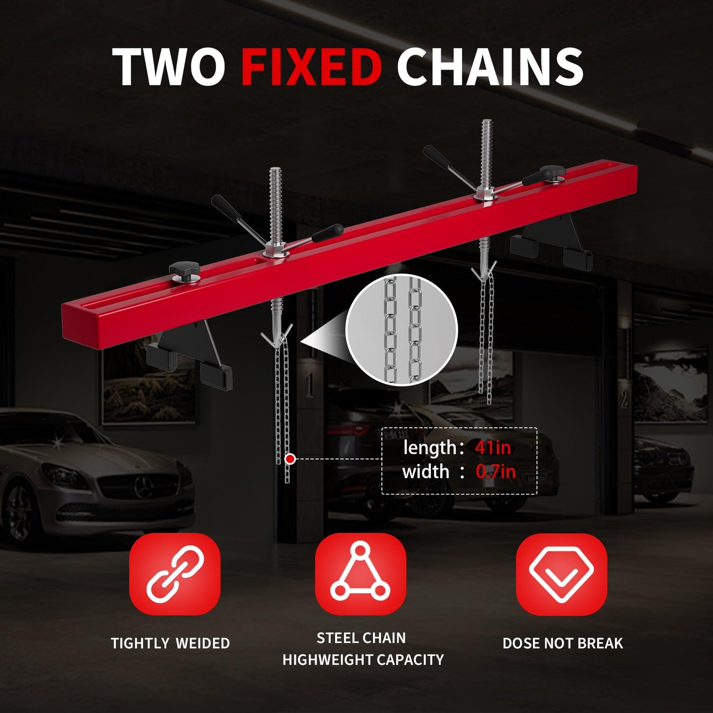 Garvee Engine Support Bar, 1100 lbs Capacity Transverse Motor Lift Hoist with Dual Hooks, 2-Point Holder for Home Garage and Auto Repair Shop, Red