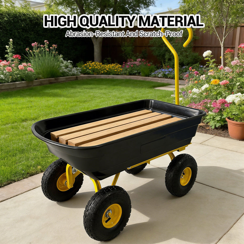 Garvee 600 Lbs Garden Dump Cart, Heavy Duty Outdoor Wagon with Quick Release & 10" All-Terrain Wheels for Yard Work – Black & Yellow
