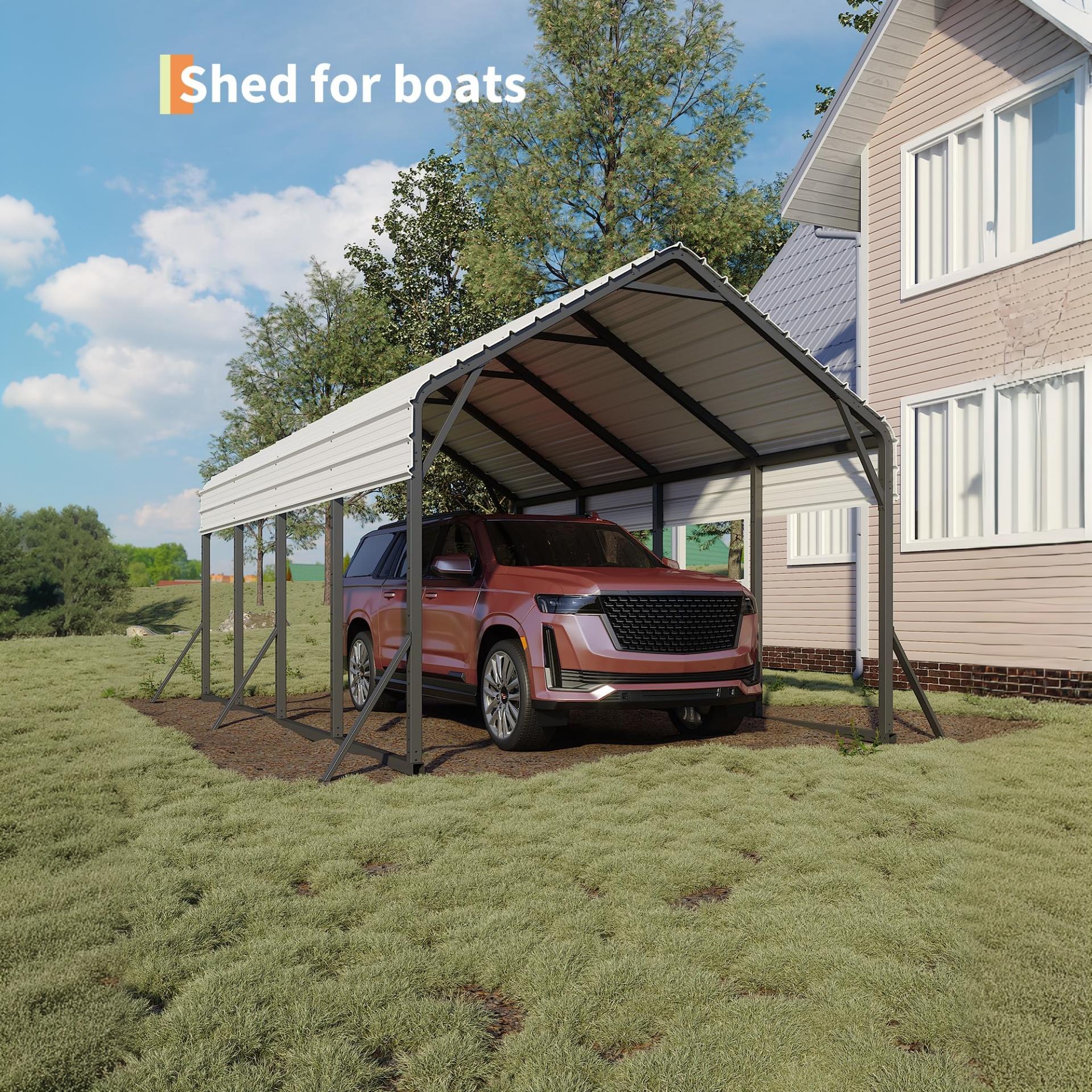 Garvee Metal Carport 13×21 ft, 660 lb Heavy-Duty Steel Shelter, 2" 19-Gauge Frame & 130" H Roof for Pickup Boats Tractors