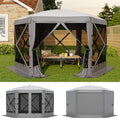 Garvee 13 × 13 ft Screen Tent, Instant Pop-Up Outdoor Canopy with 6 Removable Wind Panels, Mesh Walls & Carry Bag for Camping, Backyard and Patio, Grey