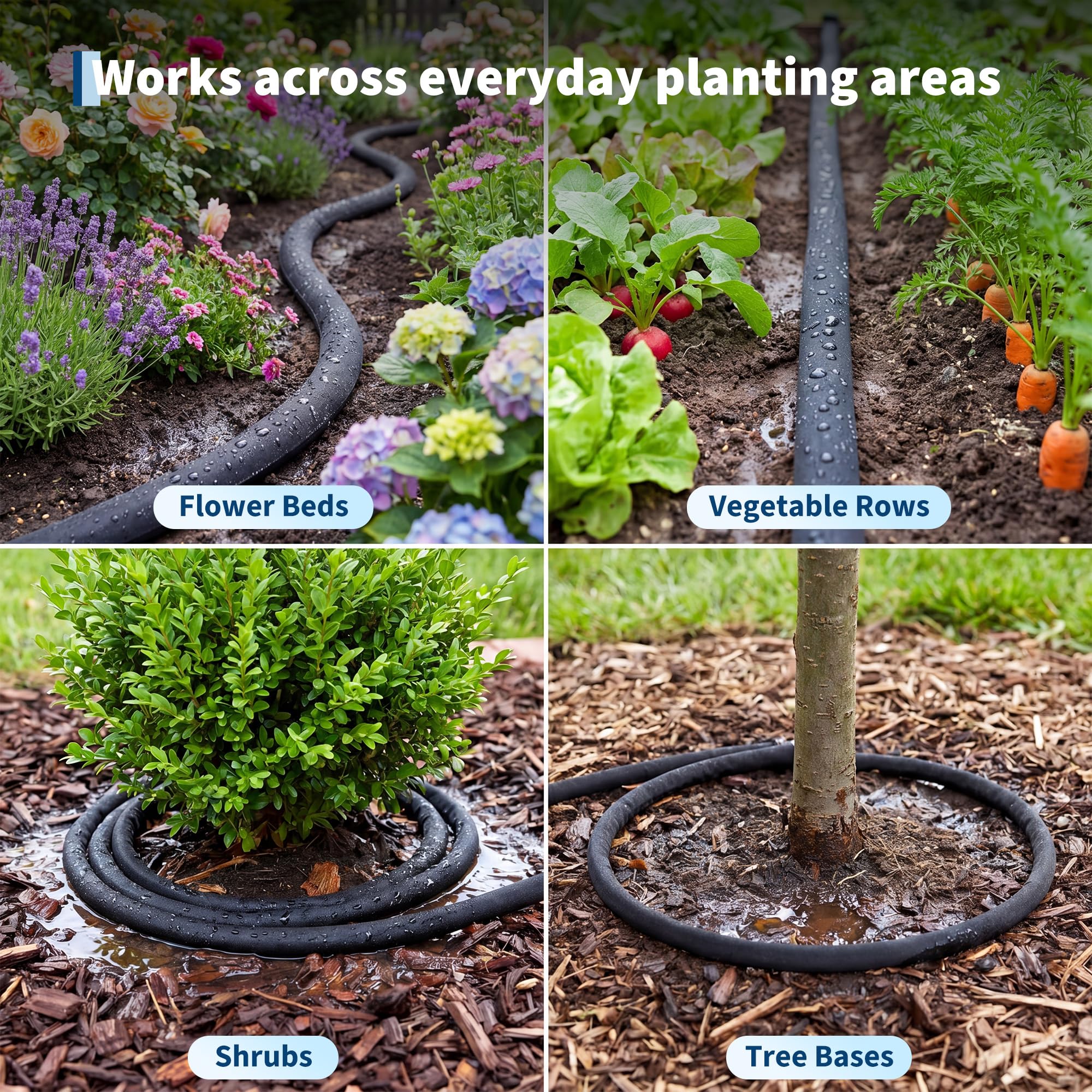 Garvee Flat Soaker Hose for Flower Beds & Vegetable Rows, 75 FT Linkable Drip Hose with Flexible, Kink-Resistant and Leakproof Design